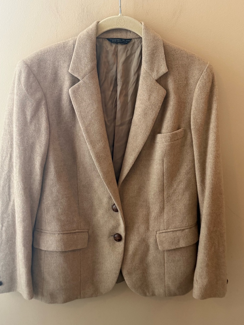 Vintage 90s union made in USA Wool Cashmere Blazer Jacket beige Womens XS